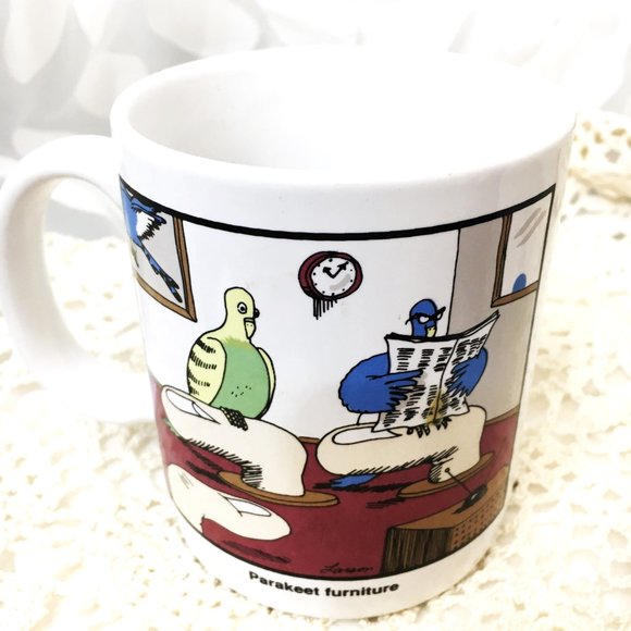80s Gary Larson The Far Side Comic Mug "Parakeet Furniture" - Picture 3 of 7